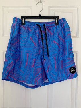 Quiksilver Blue and Pink Striped Swim Trunks